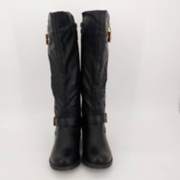 Cambridge Select Womens Riding Boots Black Block Heels Mid Calf Buckle Zip 6 New - Picture 4 of 12